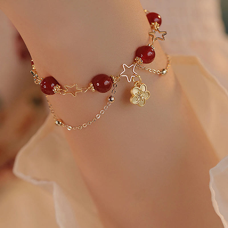 14k Gold Plated Red Agate Star Flower Charm Calm Bracelet - Image 7