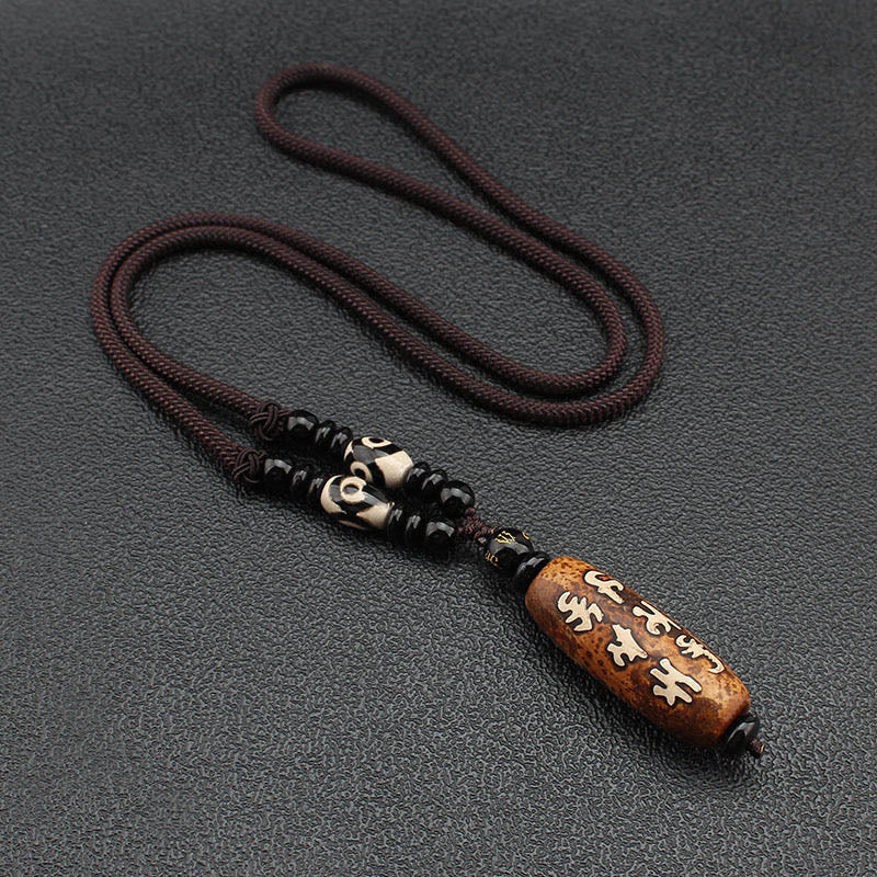 Tibet Om Mani Padme Hum Dzi Bead Avalokitesvara Pattern Wealth Necklace Pendant - Image 12