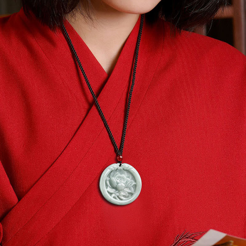 Natural Jade Lotus Flower Carved Prosperity Necklace Pendant - Image 8