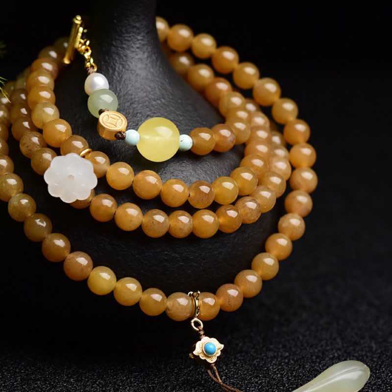 Natural Hetian Topaz Amber Lotus White Jade Pearl Success Bracelet - Image 5