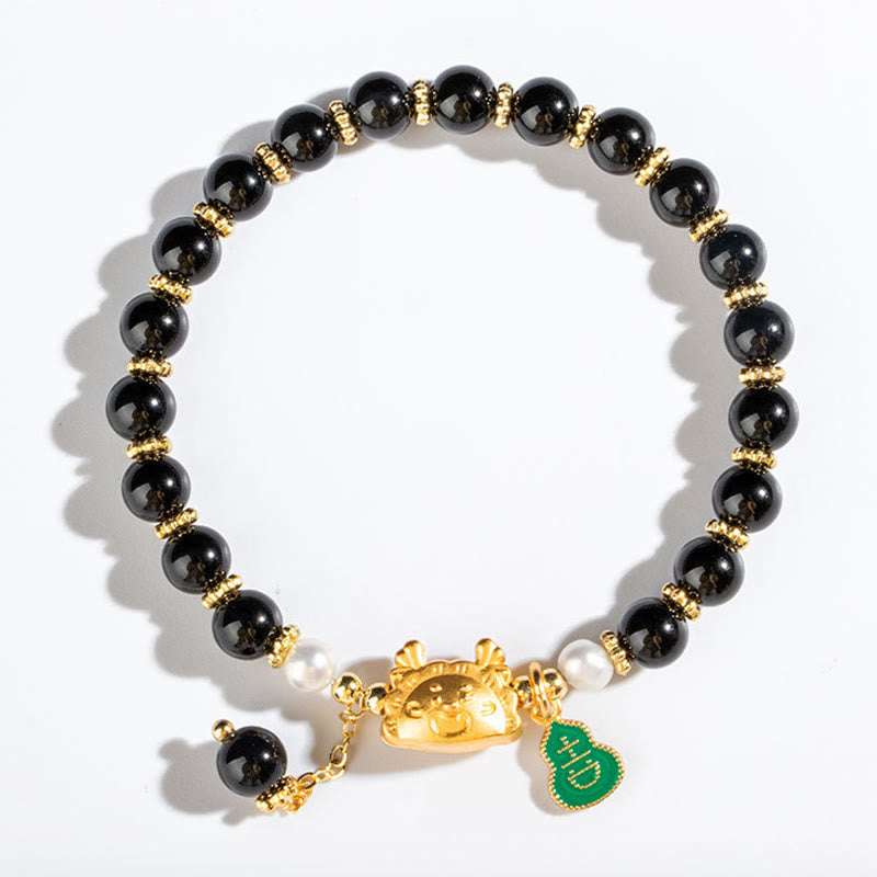Year Of The Dragon Natural Red Agate Pink Crystal Black Onyx Dumpling Luck Fu Character Bracelet - Image 11