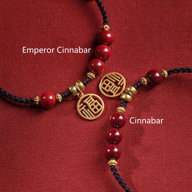 Cinnabar Bead Fu Character Charm Blessing Braided String Bracelet - Image 3