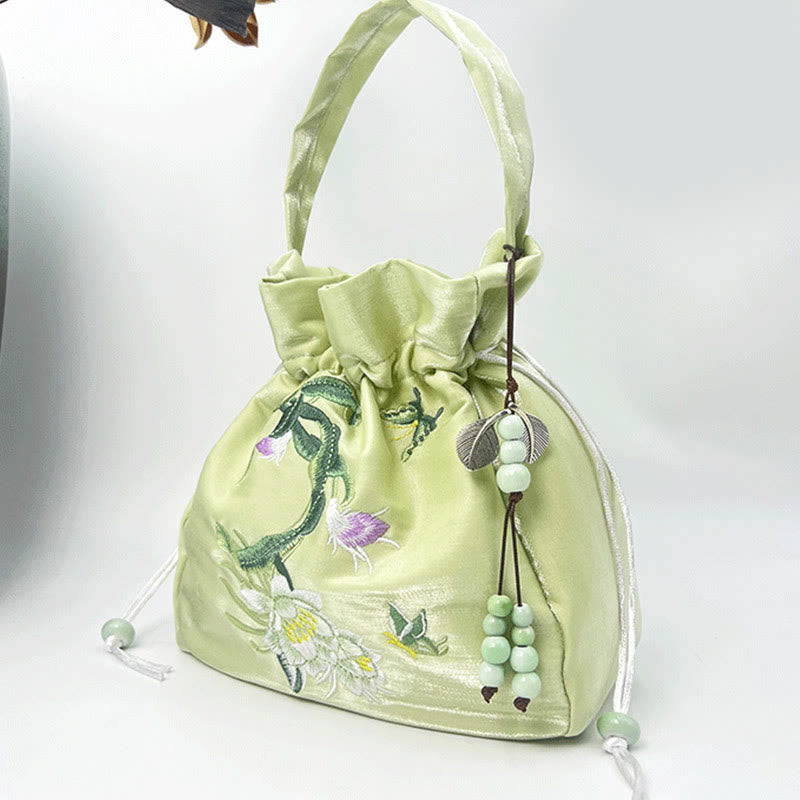Embroidered Flowers Wisteria Lily Cotton Linen Tote Crossbody Bag Shoulder Bag Handbag - Image 20