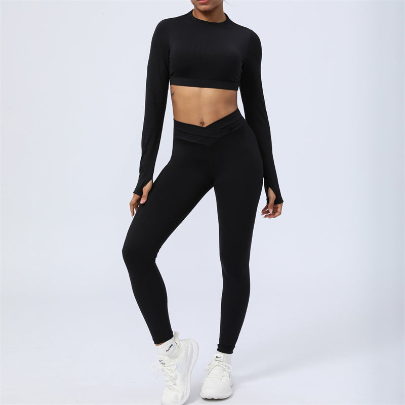 2Pcs Long Sleeve Backless Top Bra Leggings Pants Fitness Yoga Outfit Set - Image 23