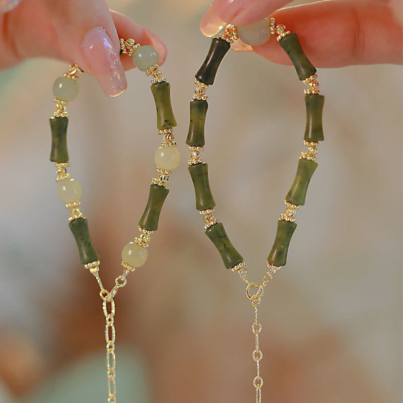 Glass Bead Bamboo Luck Strength Chain Bracelet - Image 4