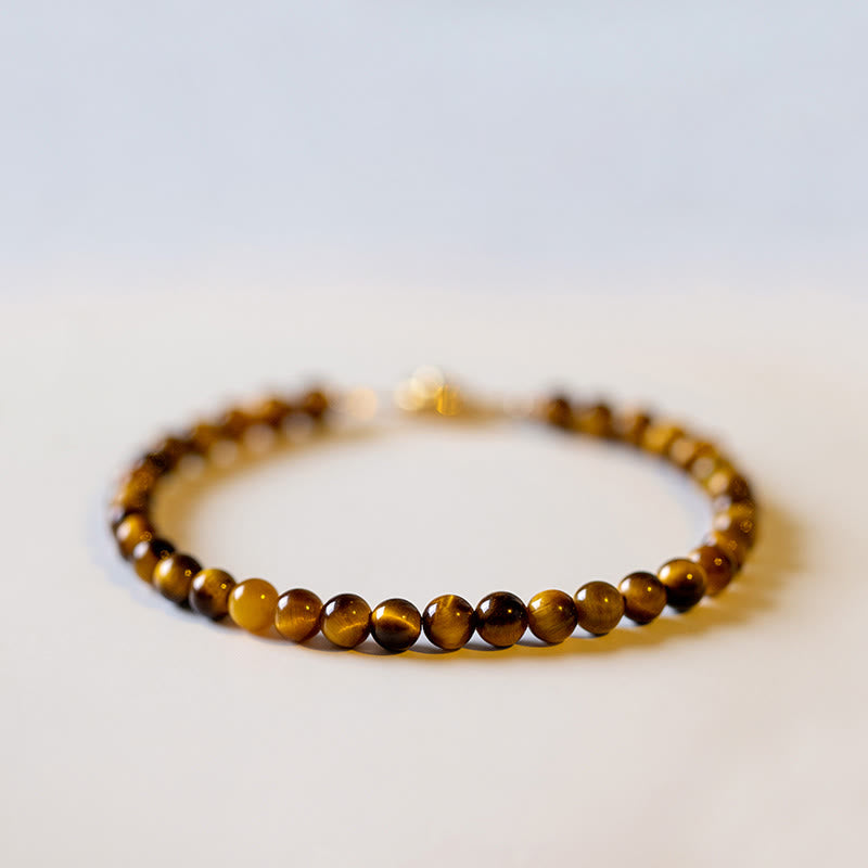 14K Gold Plated Natural Tiger Eye Stone Courage Protection Bracelet