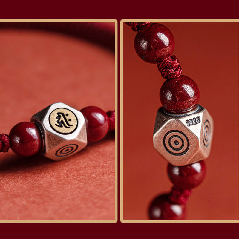 925 Sterling Silver Chinese Zodiac Natal Buddha Cinnabar Calm Bracelet - Image 4