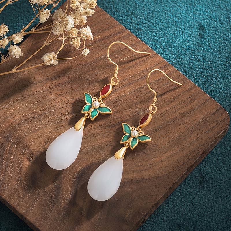 FengShui White Jade Luck Drop Earrings - Image 6
