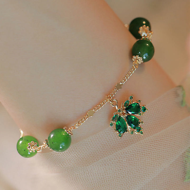 14k Gold Plated Green Chalcedony Maple Leaf Courage Strength Bracelet - Image 10