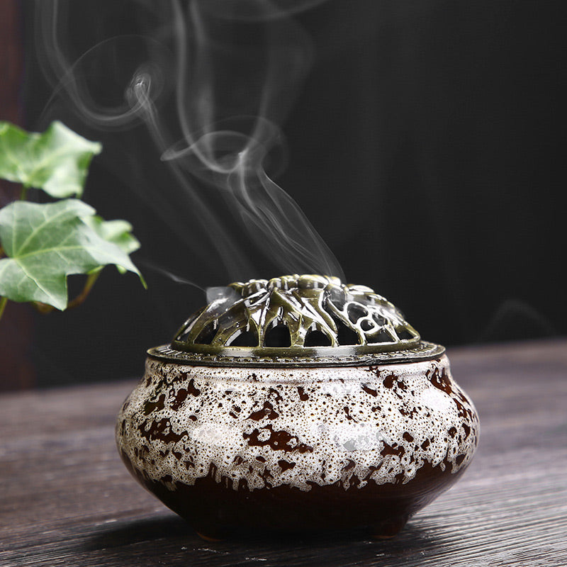 Flower Pattern Ceramic Blessing Meditation Incense Burner Decoration - Image 6