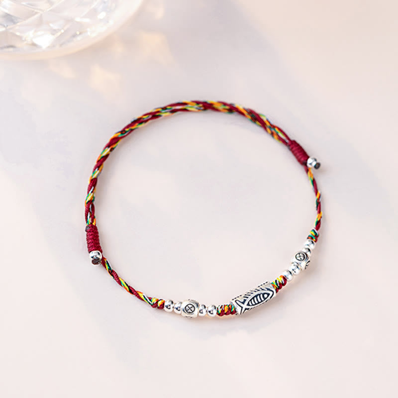 925 Sterling Silver Luck Koi Fish Braided Colorful String Bracelet Anklet - Image 9
