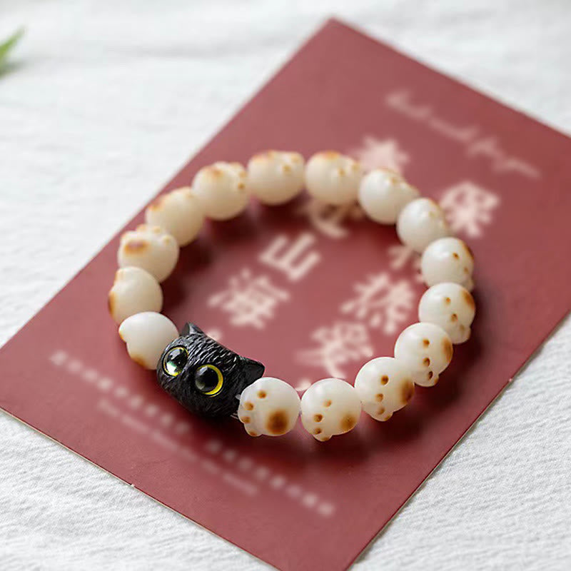 Natural Bodhi Seed Red Sandalwood Lovely Paw Lucky Cat Peace Bracelet - Image 4