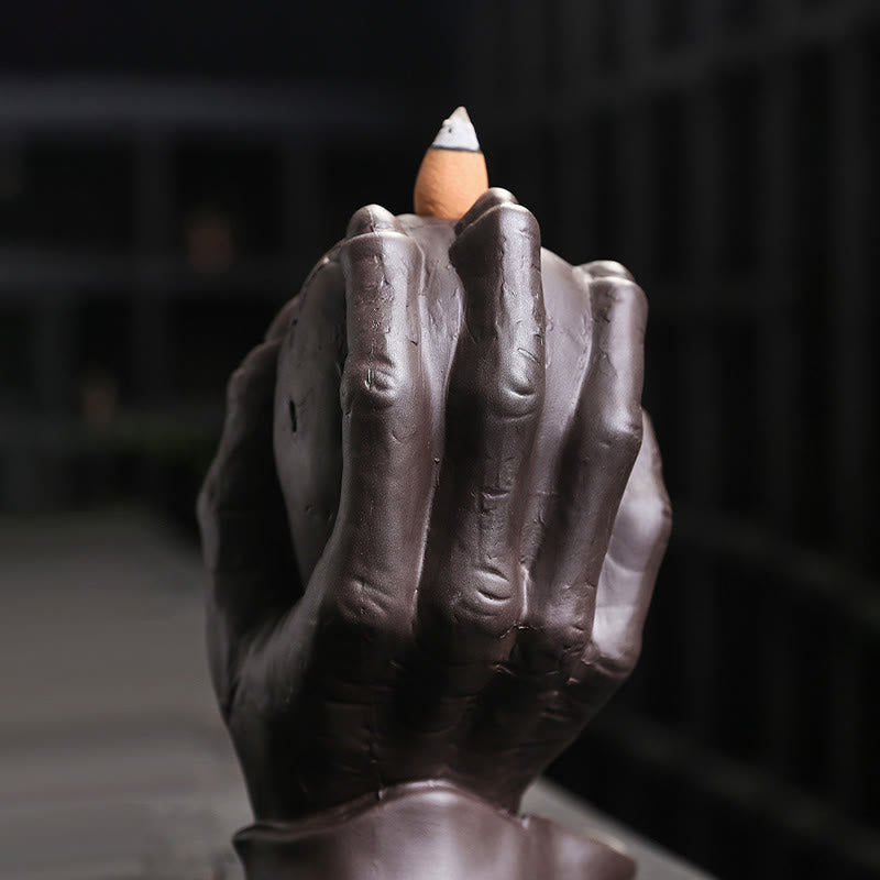 Halloween Skull With Ghost Hand Purple Clay Spiritual Incense Burner Decoration - Image 8