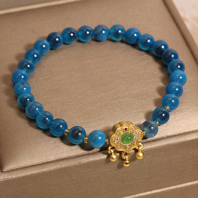 Blue Candy Agate Chinese Lock Charm Healing Bracelet - Image 7