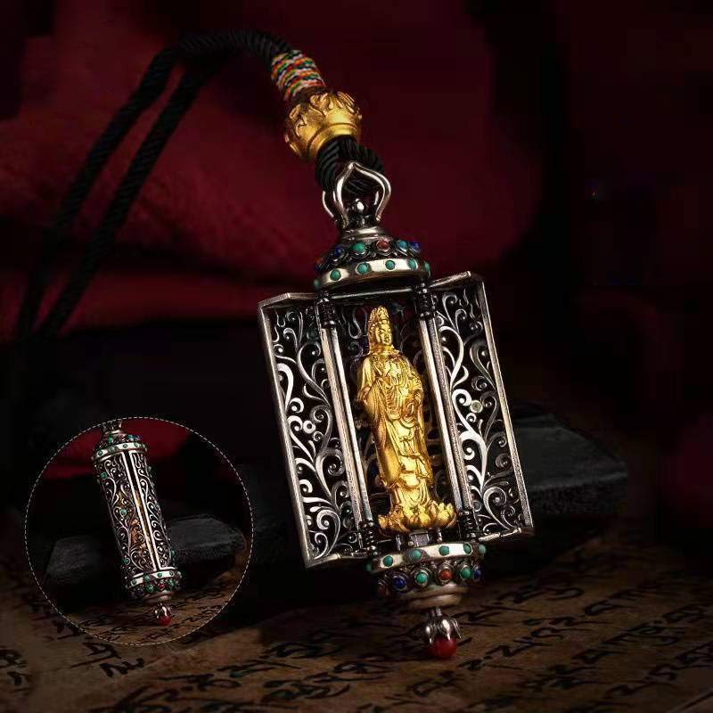 Tibetan Avalokitesvara Silver Wealth Protection Decoration