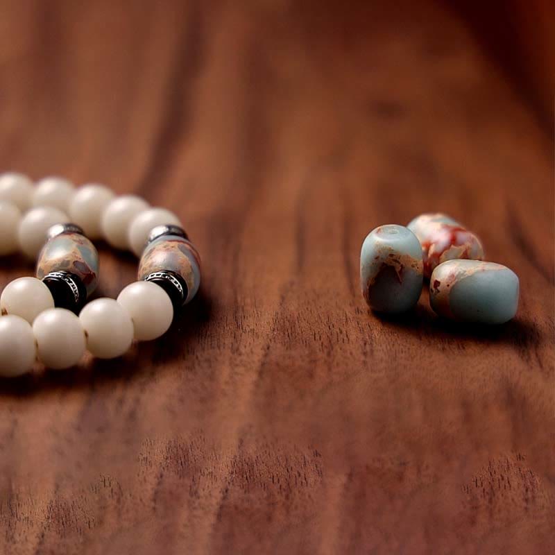 Tibet 108 Mala Beads Bodhi Seed Bagua Vajra Dzi Bead Gray Agate Wealth Bracelet - Image 7