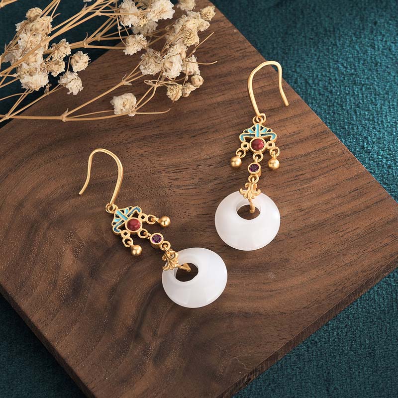 FengShui White Jade Blessing Drop Earrings - Image 3