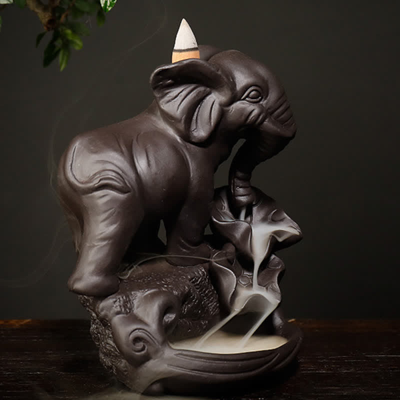 Tibetan Elephant Purple Clay Backflow Smoke Fountain Peace Healing Incense Burner Decoration - Image 4