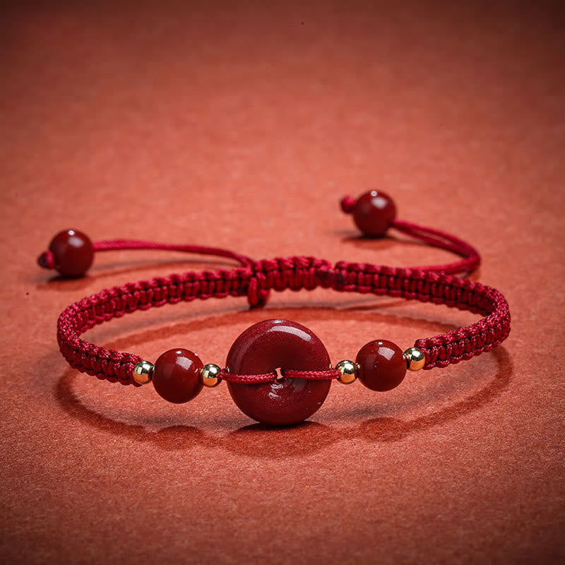 Natural Cinnabar Peace Buckle Blessing String Bracelet