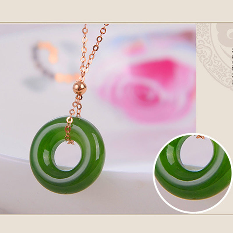 Round Cyan Jade Healing 14k Gold Plated Copper Necklace Pendant - Image 10