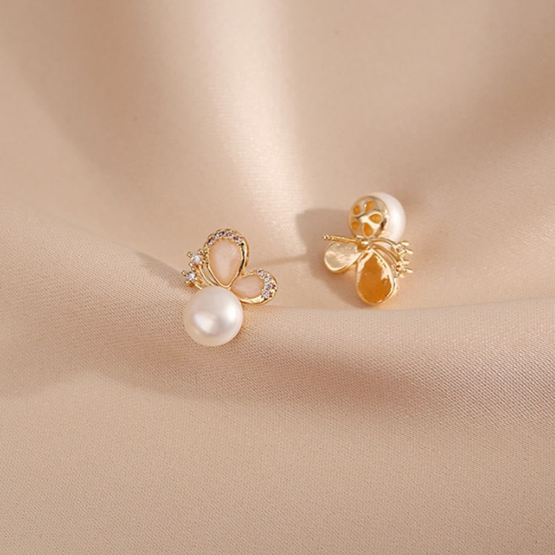 18k Gold Plated Pearl Butterfly Love Freedom Stud Earrings - Image 10