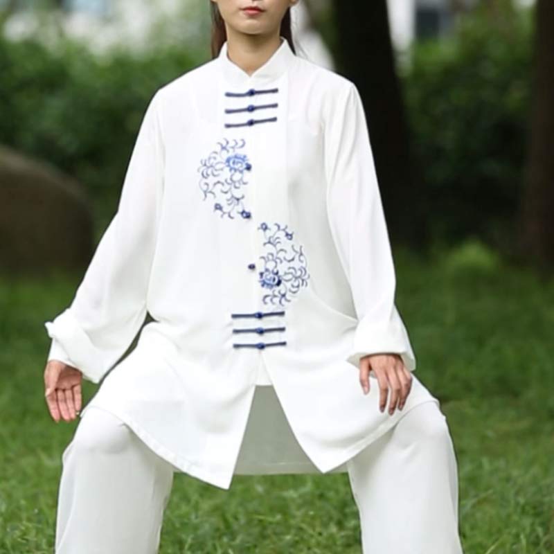 Flower Embroidery Meditation Prayer Spiritual Zen Tai Chi Qigong Practice Unisex Clothing Set - Image 9