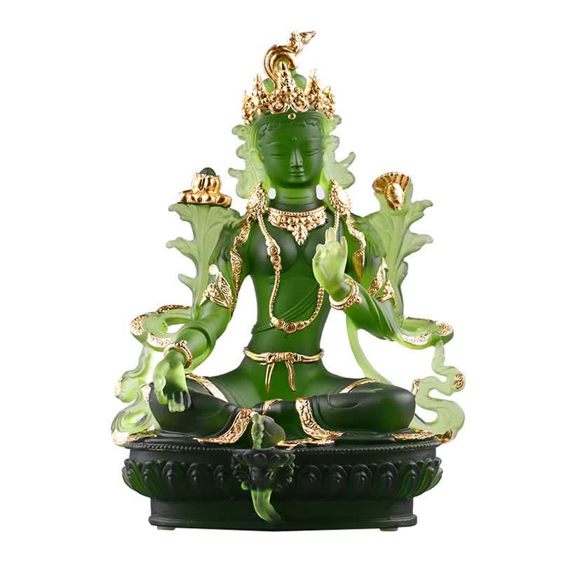 Bodhisattva Green Tara Handmade Liuli Crystal Art Piece Protection Home Office Statue Decoration - Image 20