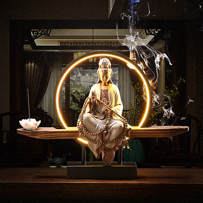 Buddha Avalokitesvara Ceramic Lotus Relaxation Incense Burner Decoration - Image 7