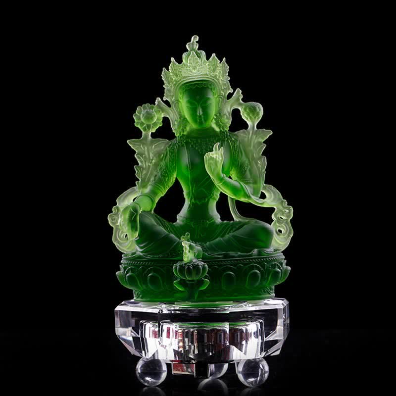 Bodhisattva Green Tara Handmade Liuli Crystal Art Piece Protection Home Office Statue Decoration - Image 13