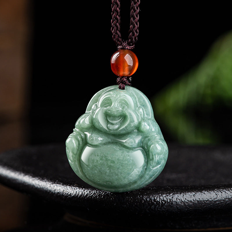 Laughing Buddha Cyan Jade Success Necklace String Pendant - Image 6
