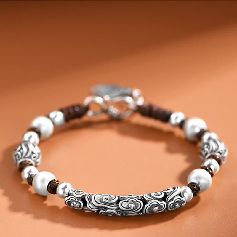 Tibet Handmade Copper 999 Sterling Silver Auspicious Cloud Wealth String Bracelet - Image 7