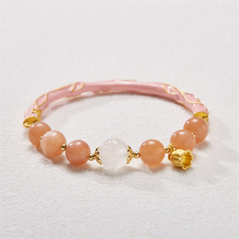 Sun Stone Golden Silk Jade Lily of the Valley Charm Positive Bracelet Bangle - Image 3