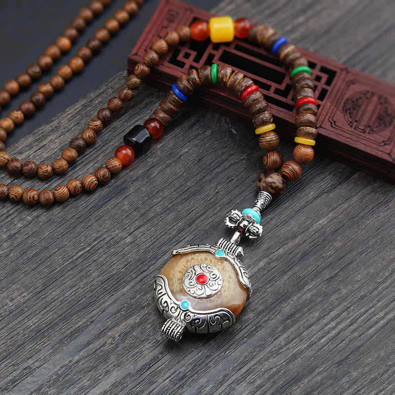 Tibetan Wenge Wood Bodhi Seed Agate Elephant Protection Necklace Pendant - Image 13