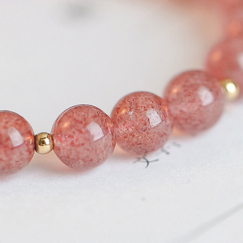 14K Gold Plated Strawberry Quartz Fu Character Healing Charm Bracelet - Image 7