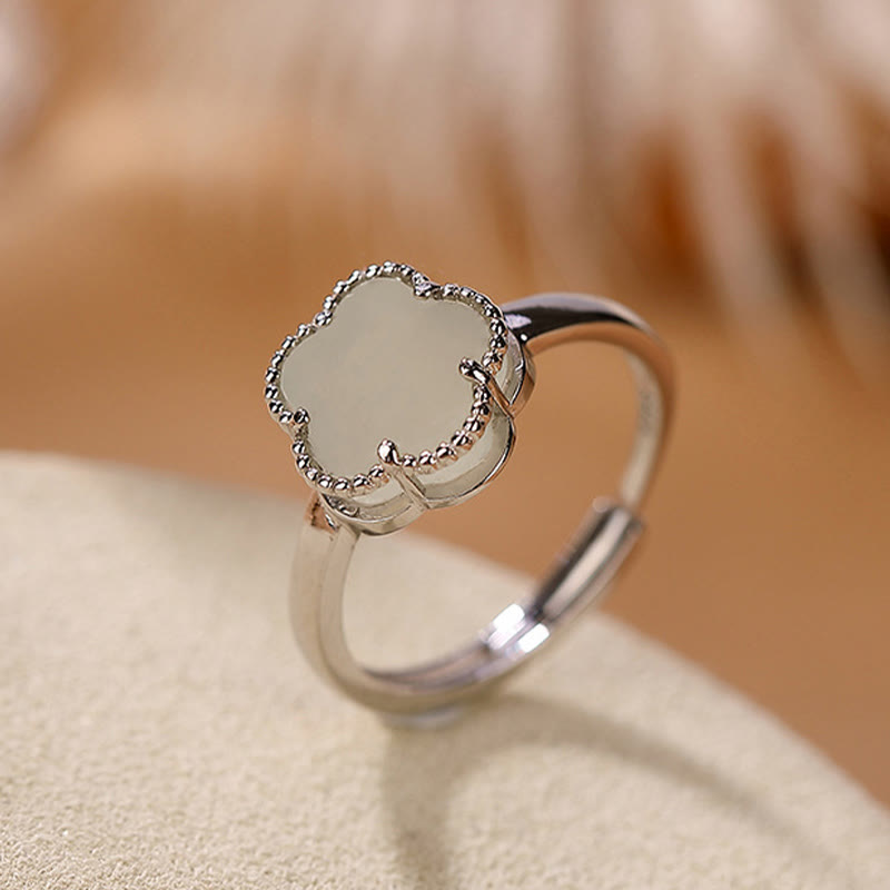 925 Sterling Silver Plated Gold Natural Hetian Jade Flower Luck Necklace Pendant Ring Set - Image 8