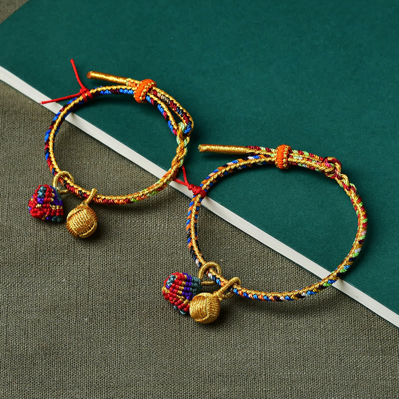 Colorful Rope Luck Handmade Zongzi Golden Ball Charm Bracelet - Image 11