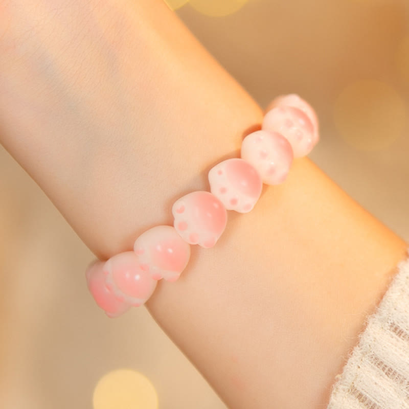 Natural Bodhi Seed Lovely Paw Lucky Cat Paw Peace Bracelet - Image 14