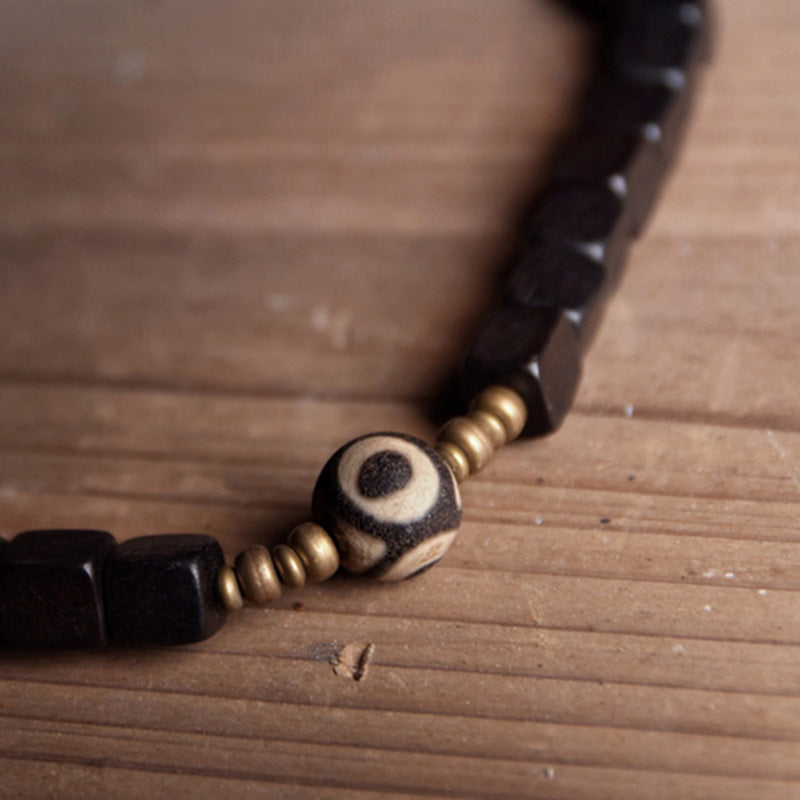 Ebony Wood Dzi Bead Copper Peace Couple Bracelet - Image 13