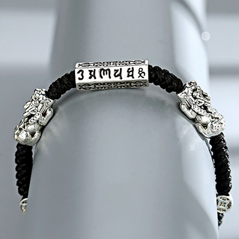 Double PiXiu Feng Shui Copper Coin Om Mani Padme Hum String Bracelet - Image 12