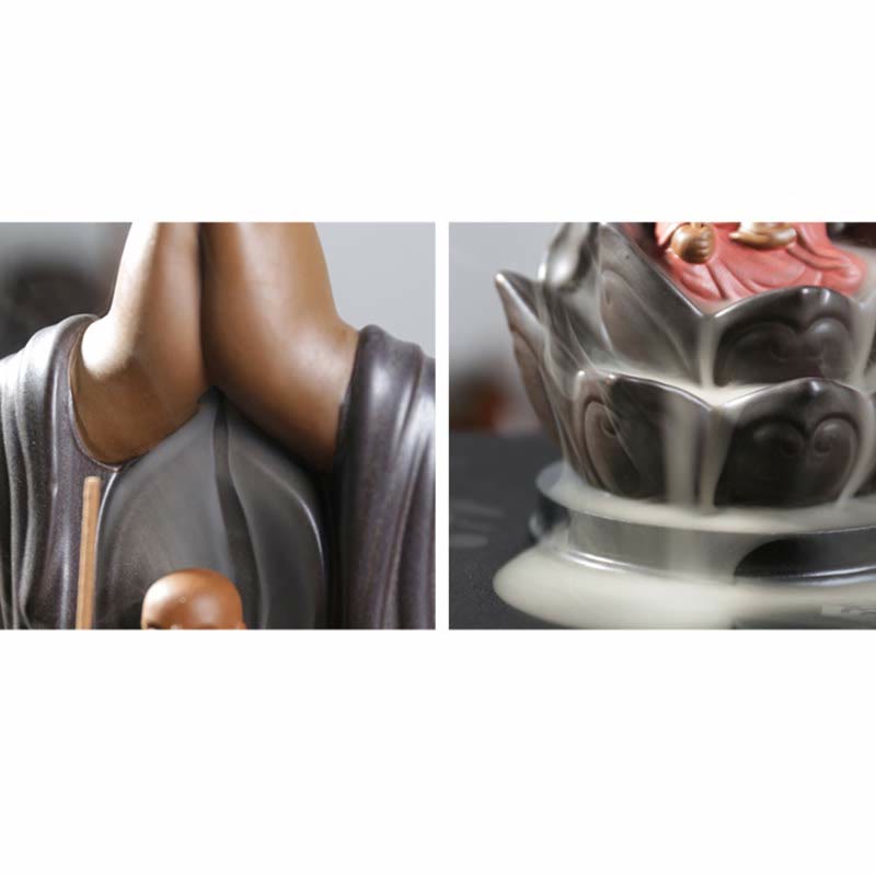 Buddha Avalokitesvara Chenrezig Ksitigarbha Ceramic Lotus Blessing Backflow Incense Burner - Image 15