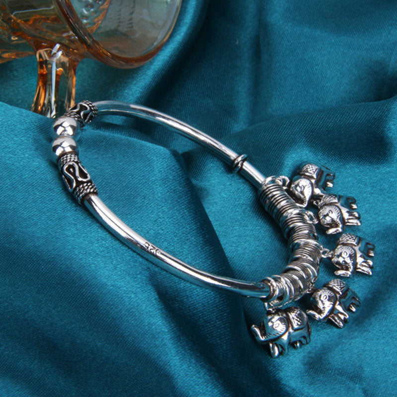 925 Sterling Silver Elephant Strength Bracelet Bangle - Image 7