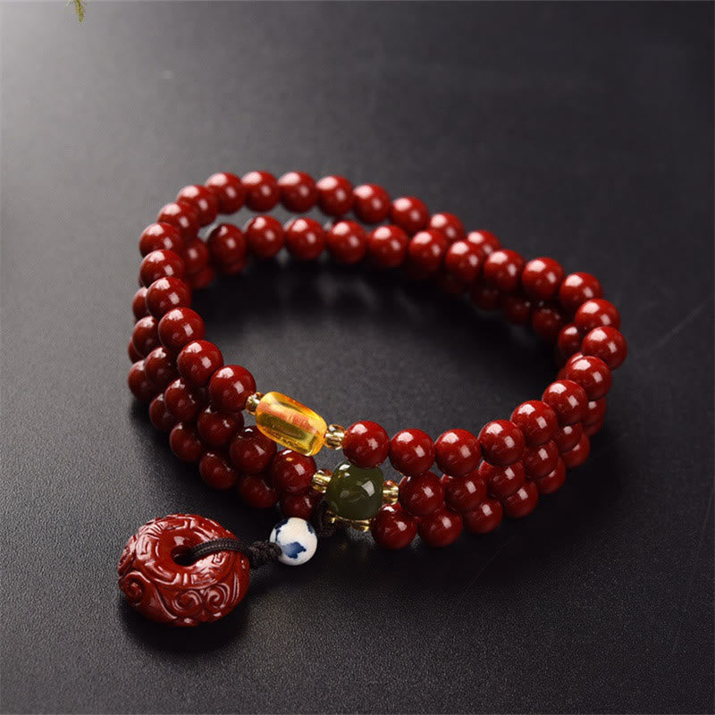 Tibetan Cinnabar Peace Buckle Triple Wrap Blessing Bracelet Mala - Image 6