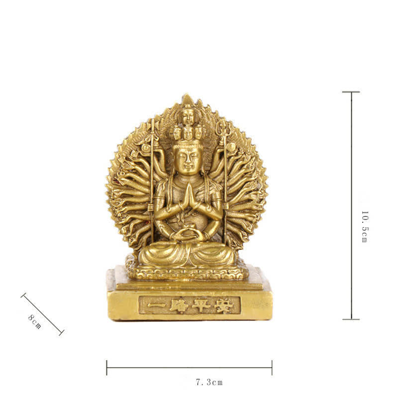 Chenrezig Thousand-handed Avalokitesvara Figurine Double-sided Kuan Yin Bodhisattva Protection Solid Copper Statue Decoration - Image 10