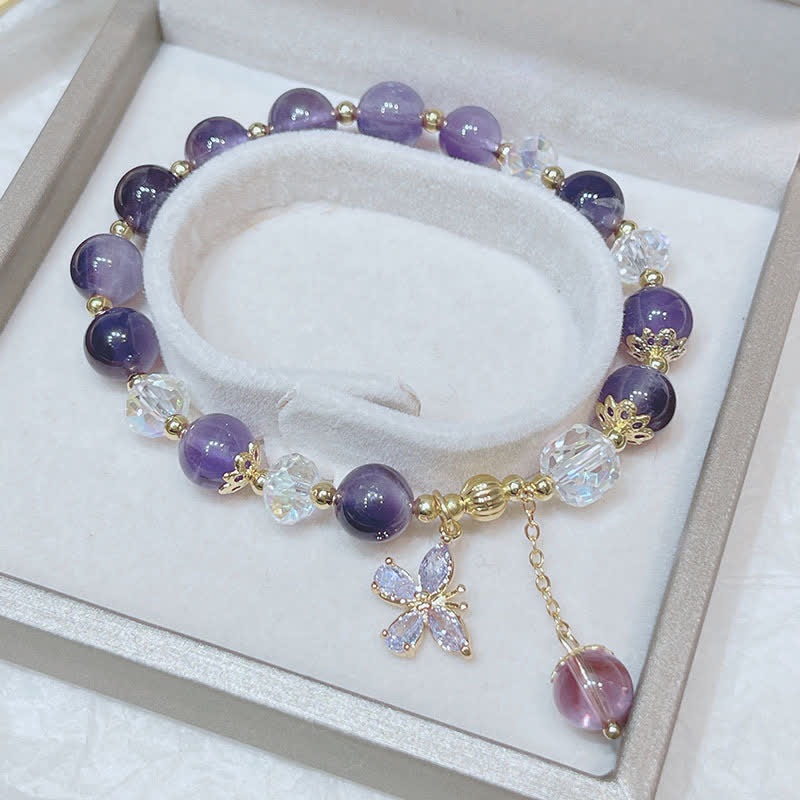 Natural Amethyst Crystal Spiritual Butterfly Charm Bracelet - Image 5
