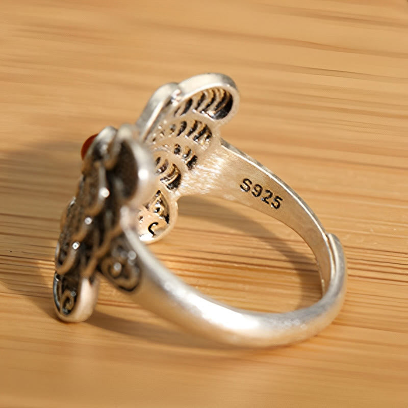 925 Sterling Silver Red Agate Butterfly Self-acceptance Ring Earrings Set - Image 6