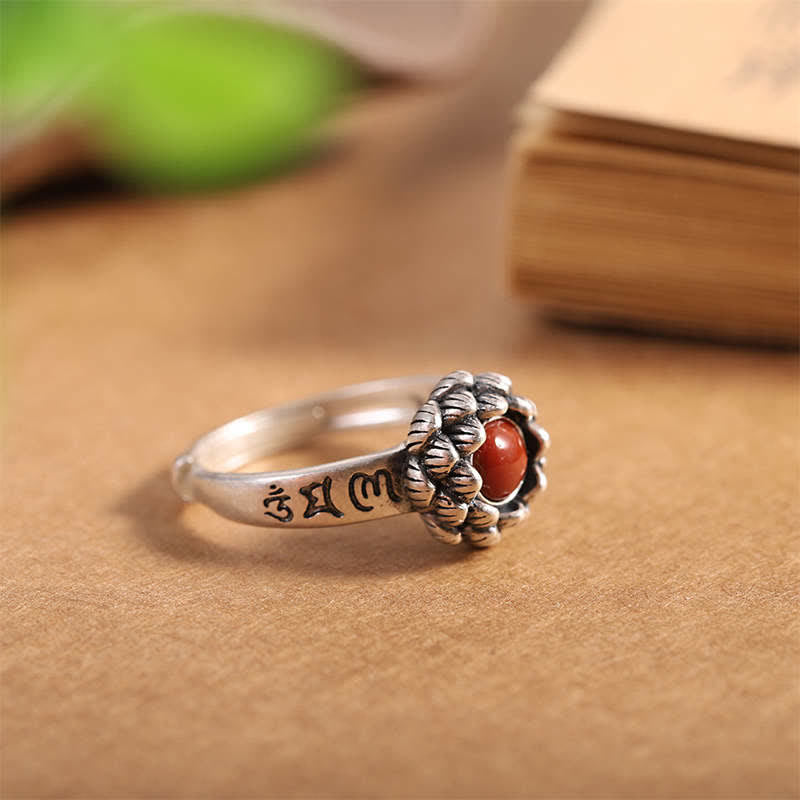 925 Sterling Silver Lotus Red Agate Confidence Blessing Ring (Extra 30% Off | USE CODE: FS30) - Image 9