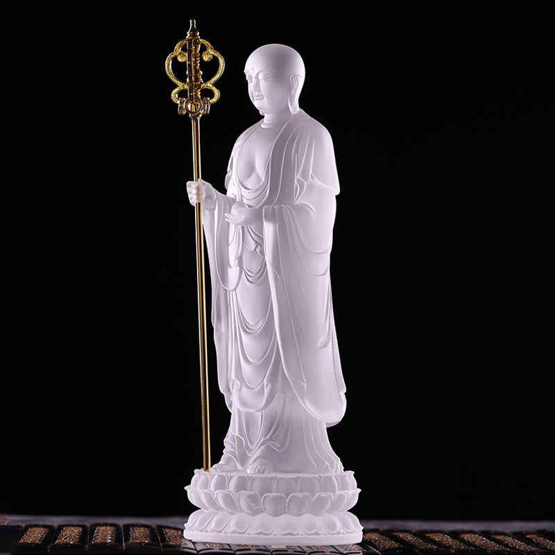 Handmade Ksitigarbha Bodhisattva Figurine Liuli Crystal Art Piece Serenity Statue Home Decoration - Image 5