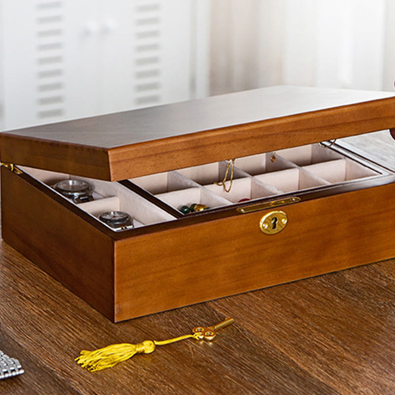 Vintage Wooden Jewelry Box Two-Layer Solid Wood Jewelry Storage Box - Image 11