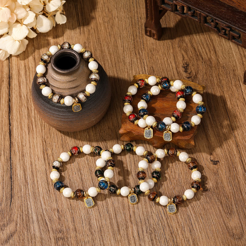 Tibetan Zakiram Goddess of Wealth Charm Liuli Glass Incense Ash Porcelain Bead Protection Bracelet - Image 22