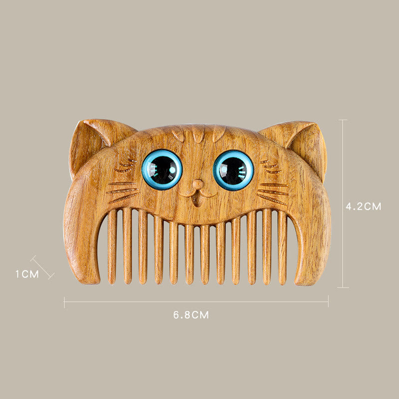 Simple Cat Pattern Green Sandalwood Cure Portable Comb - Image 14